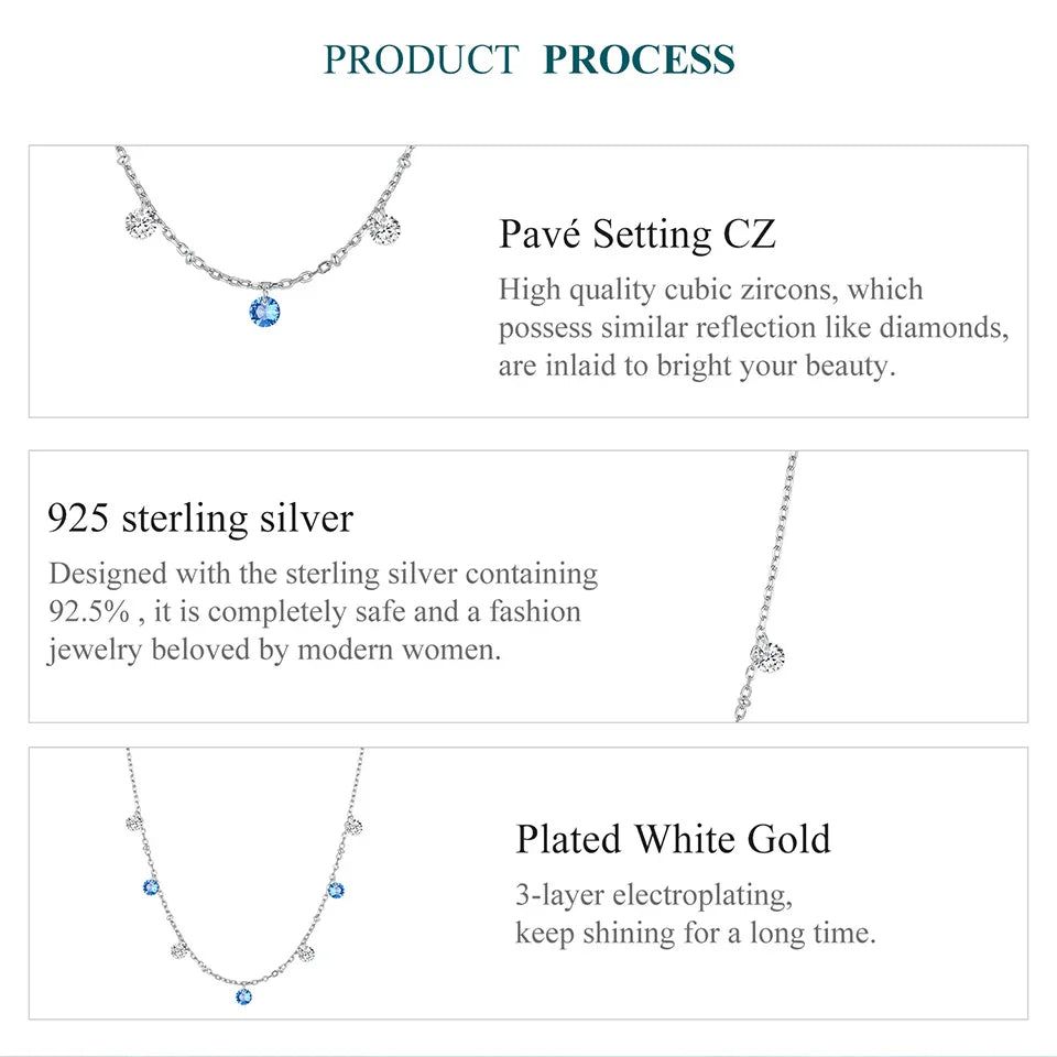925 Sterling Silver Station Necklace, Simulated Diamond Star Necklace Women CZ Chain Choker Necklace BSN428