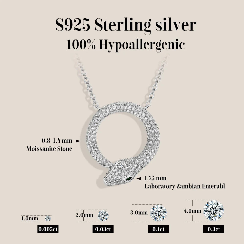 Moissanite Necklace Original Snake Pendant 925 Sterling Silver 18KGold Plated for Women Man Birthday Gift Party Jewelry