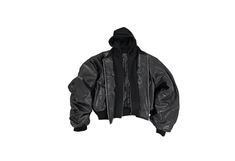 Autumn Winter Oversized Cool Black Thickened Warm Pu Leather Jacket Men Hood Luxury Designer Fake 2 Clothes