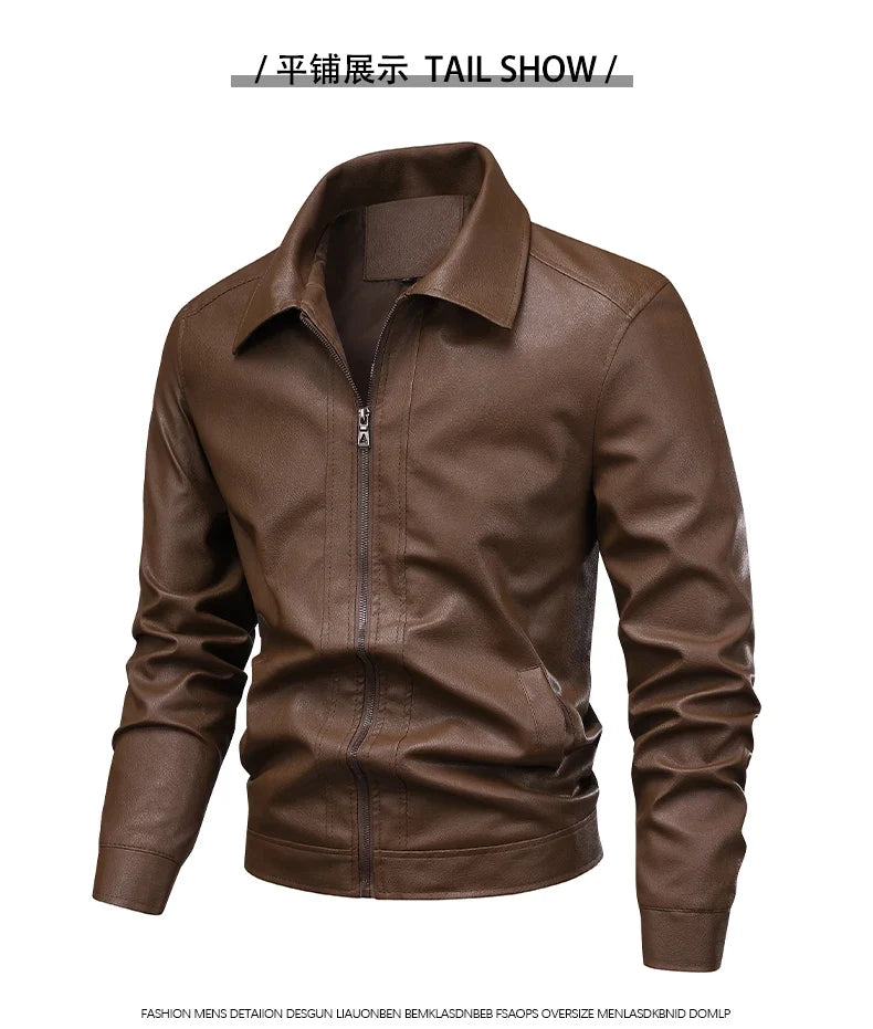 2025 new spring and autumn men's turn-down collar leather jacket men casual coat men's top windproof Loose fit trendy jacket