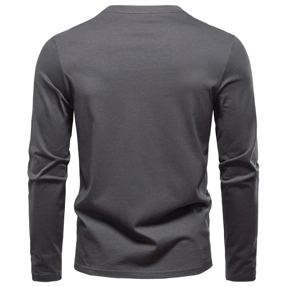 High Quality Men's long sleeve t-shirt Fashion pure 100% cotton henley collar T shirt man polera manga larga hombre
