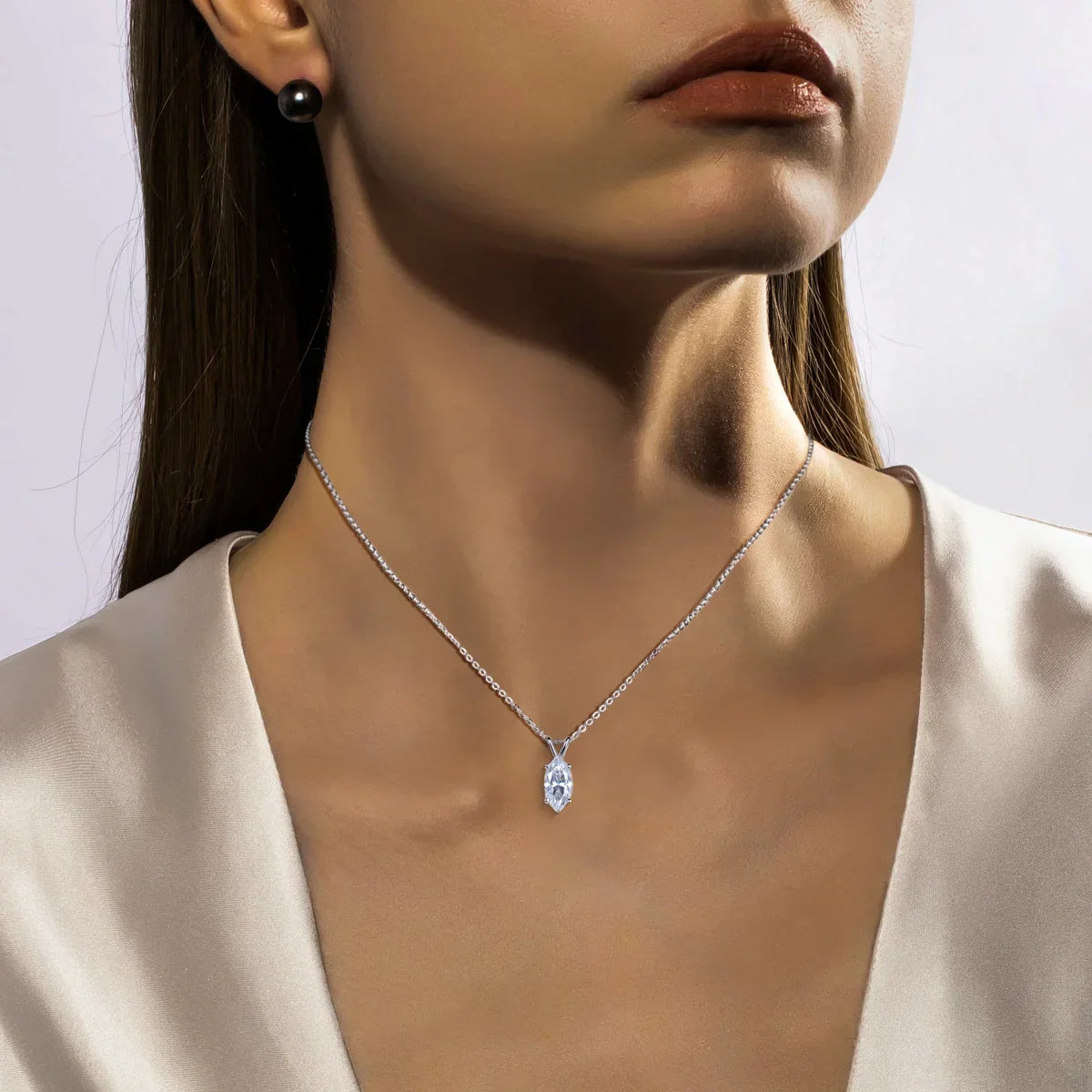 2-5ct Marquise Moissanite Necklace 0.5-3ct Earrings 925 Sterling Silver 18k Gold Plated Wedding Jewelry Set for Woman
