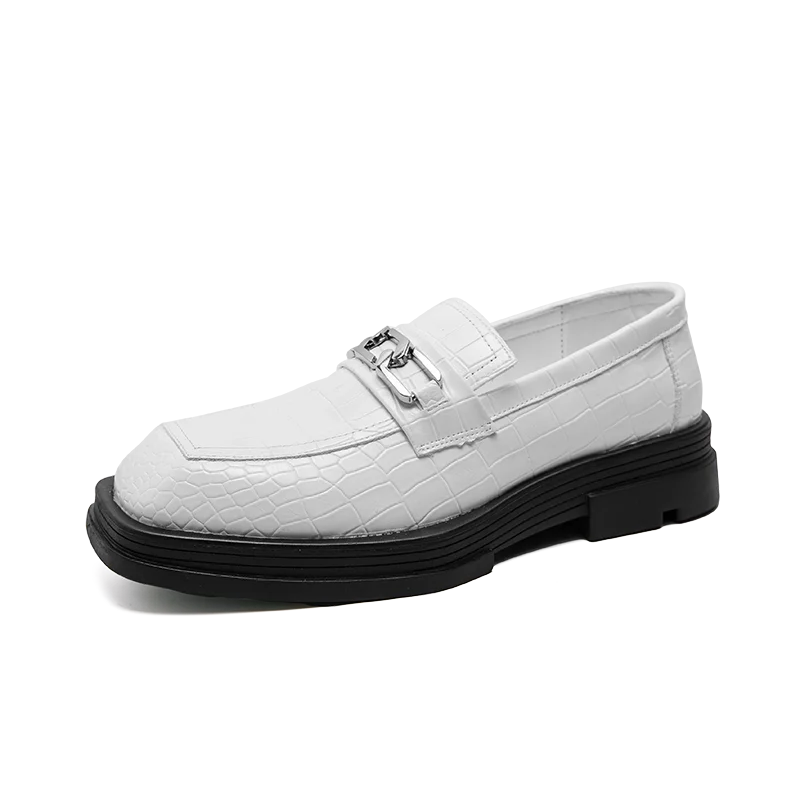 Fashionable Dress Loafers For Men, Crocodile Embossed Chain Decor Slip-on Dress Shoes