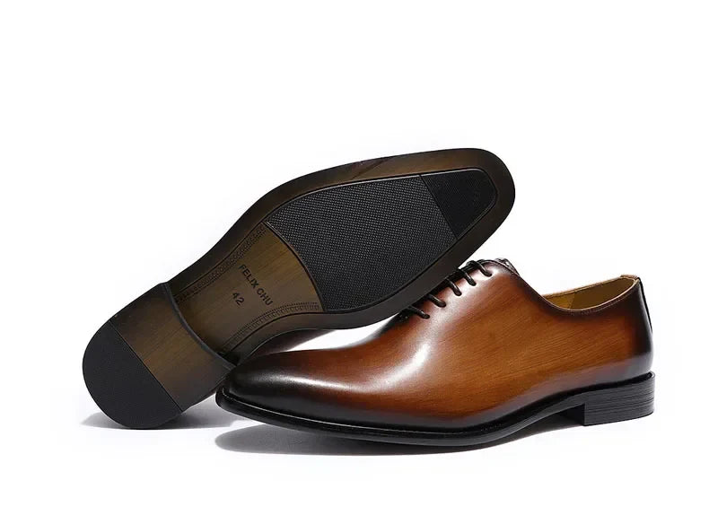 Designer Genuine Leather Mens Wholecut Oxford Shoes Luxury Brand Black Brown Dress Shoes for Business Office Formal Wear