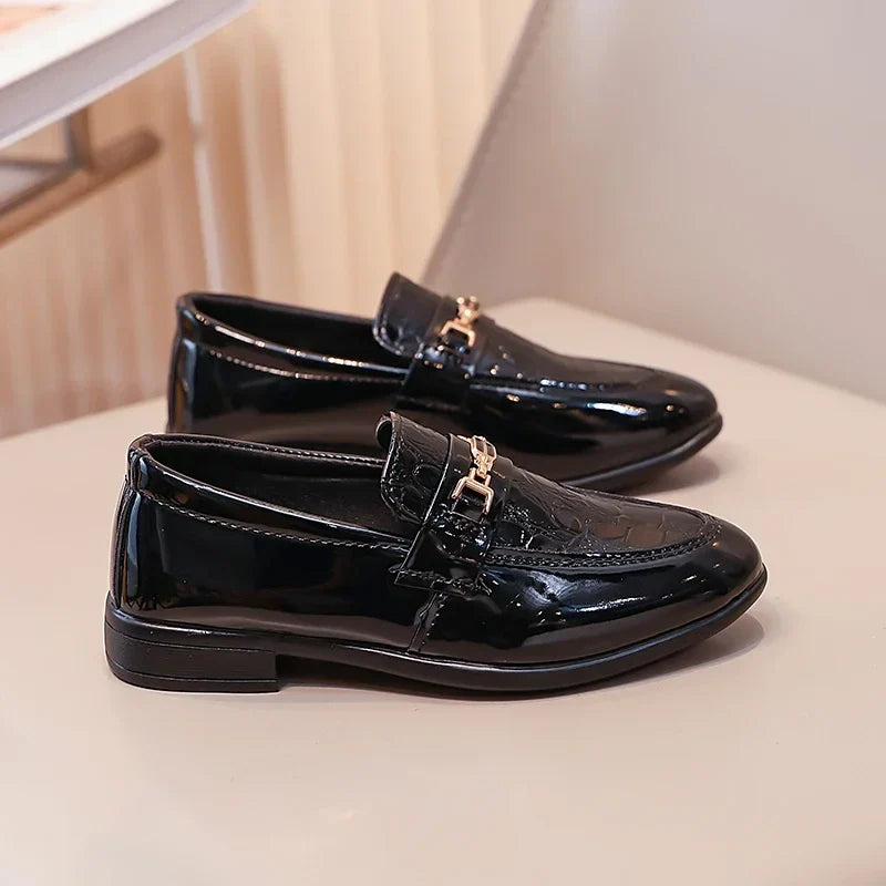 Boys Leather Shoes Black Classic Children Formal Shoes Point Toes Soft Bottom 2026 Spring Autumn Kids Flat Shoes British Style