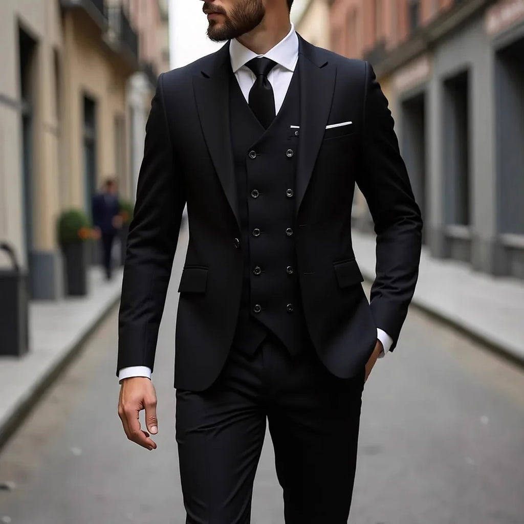 ManSuitOutfit Thin Simple Solid Color Single-breasted Male Suits British Style Long Sleeve Pocket MenSet wedding suits for men