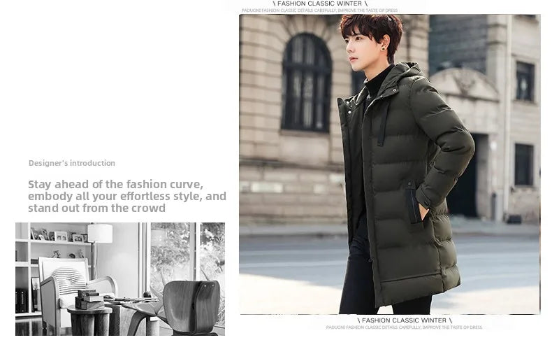 Mid-length New Thickened Hooded Jacket for Winter Men Warm Cotton-padded Jacket for MenLeisureDown Mountaineering Overcoat Men