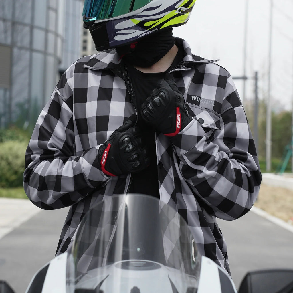 Men's Women's Winter Motorcycle Jacket Warm Motocross Motorbike Checkered Casual Outdoor Riding Shirts