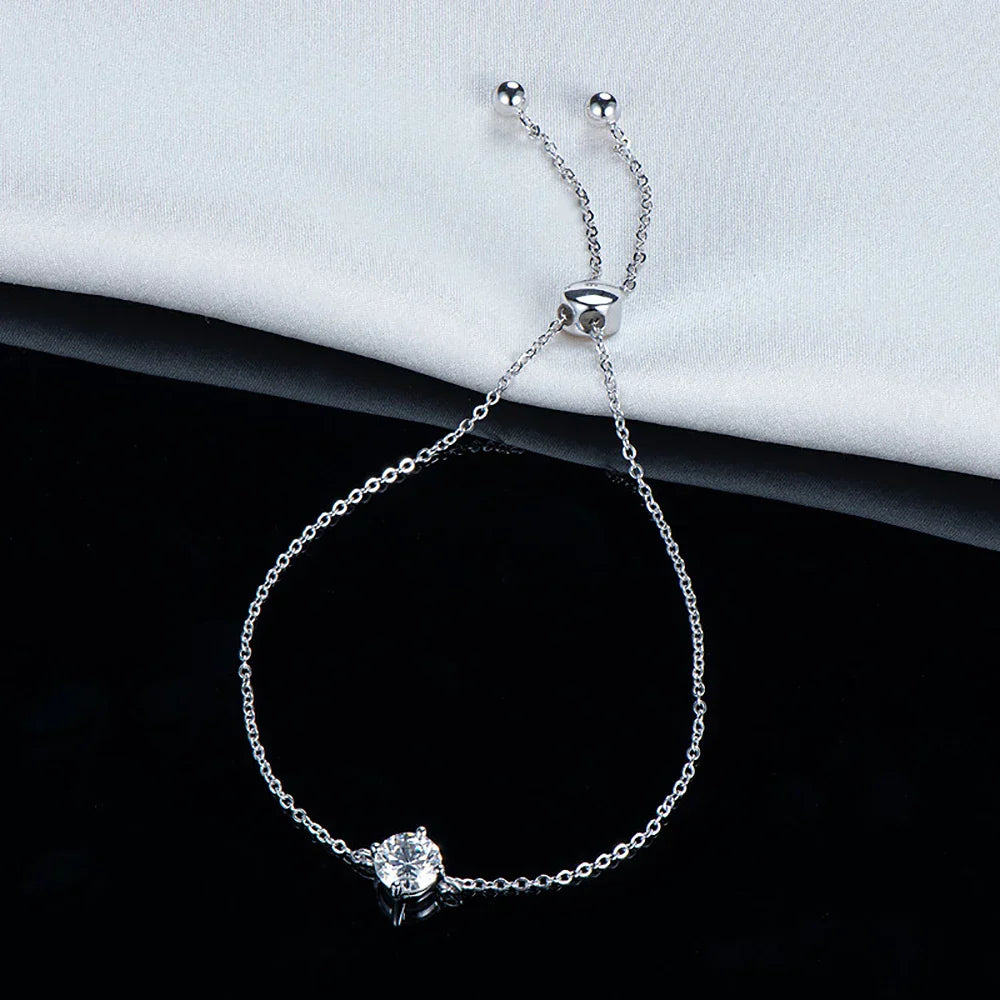 1CT Round Cut Moissanite Solitaire Diamond  Bracelet for Women Men 925 Silver Minimalist Charm Bracelet Wrist Chain Adjustable