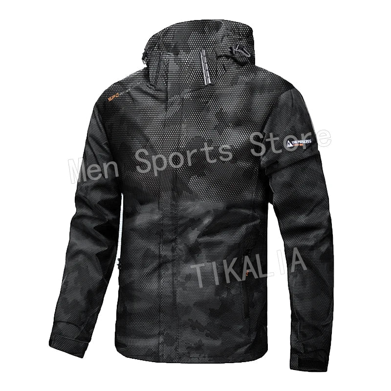 Men’s Outdoor Hiking Jacket Waterproof Windbreaker Hooded Coat Lightweight Sportswear for Camping Trekking Climbing Travel