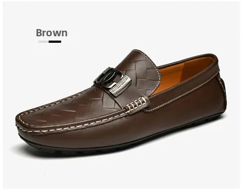 Top-grain Cowhide Men's Shoes, Bean Shoes, Summer Breathable, High-end and Sophisticated Business Casual Leather Shoes