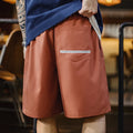 Men's Outdoor Casual Cargo Shorts Elastic Waist Drawstring Shorts with Reflective Strip and Multiple Pockets Loose Bottoms