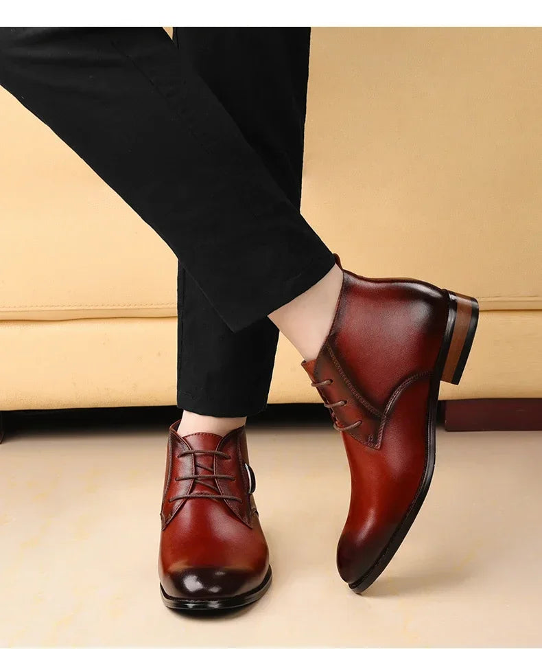 Men Flat/6CM Bussiness Elevator Shoes Genuine Leather Boots Autumn Winter Warm Ankle Boots for Men Botas Hombre Plus Size 37-47