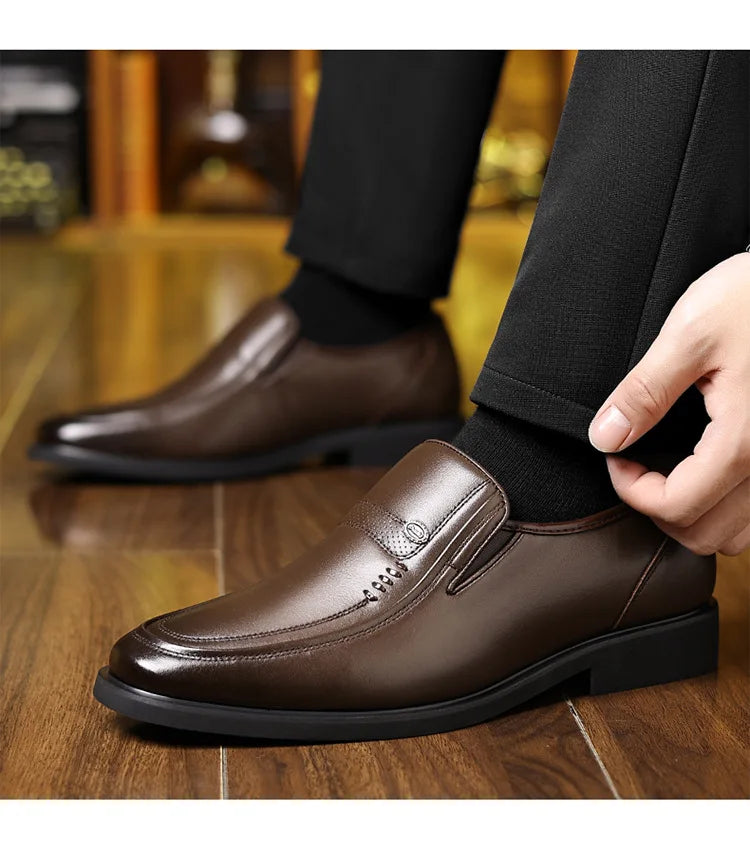 Men's Business Casual Leather Shoes round Toe Low Top Breathable Anti-Slip Rubber Outsole Comfortable Commuting Shoes