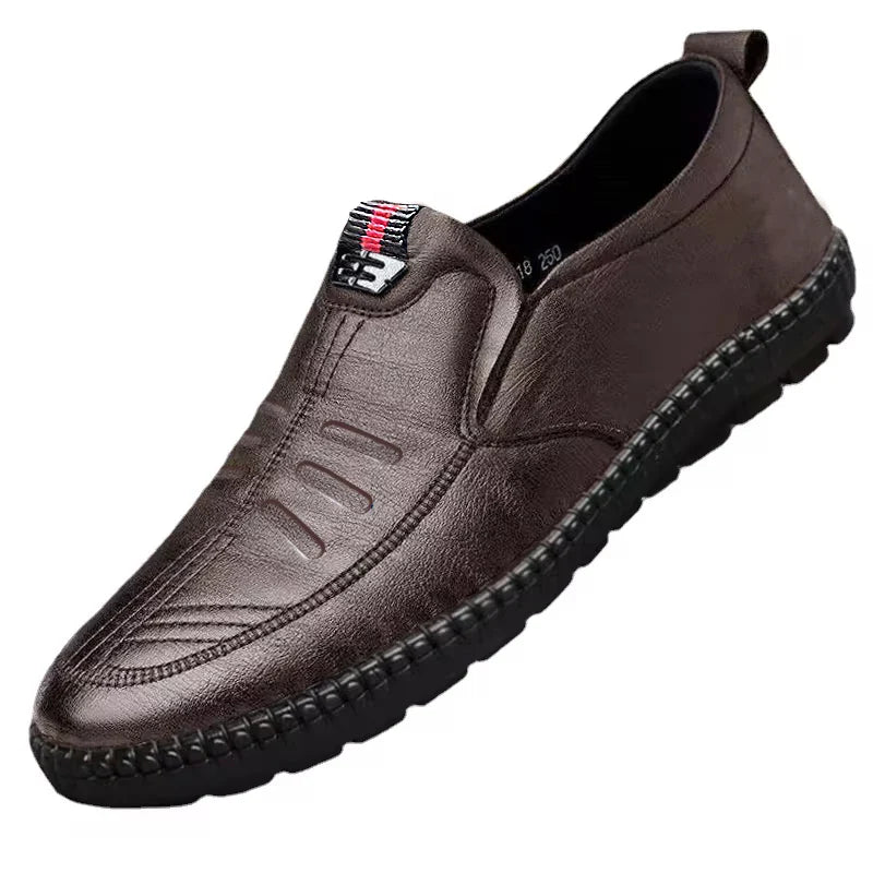 Mens PU leather slip-on loafers casual non-slip walking flats breathable shoes