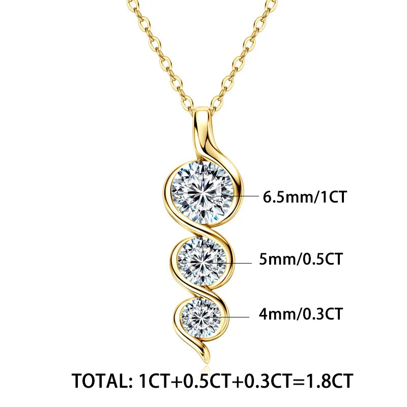 Round Cut Moissanite Twisted Pendant Necklaces for Women 925 Sterling Silver Jewelry Chains Wedding Gifts with Certifie