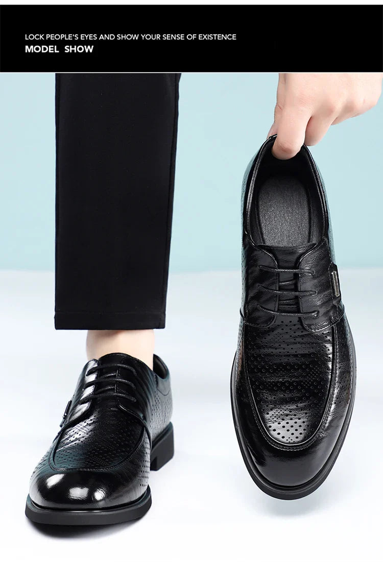 Men's Summer Breathable Leather Shoes Comfortable Soft Bottom Hollow Design Business Formal Derby Shoes British Style-SJ551-1