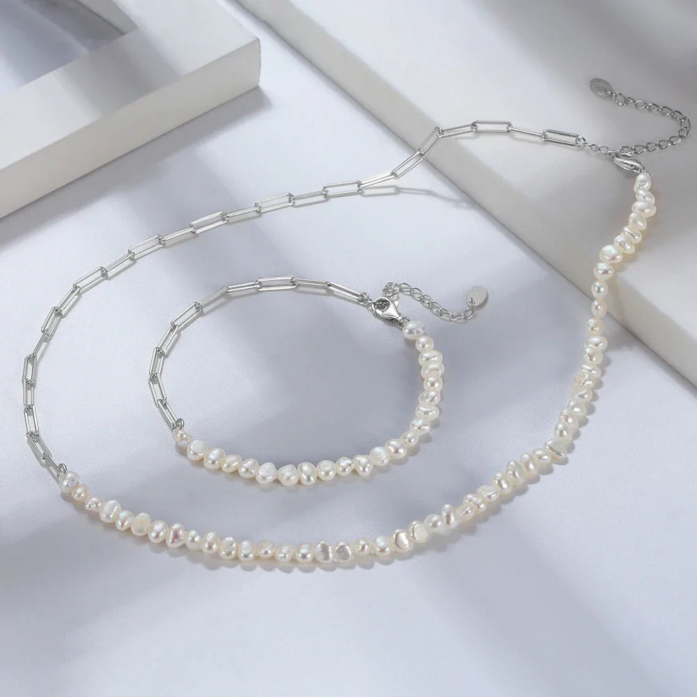 Natural Pearls Beaded Necklace with 925 Sterling Silver Paperclip Chain Wedding Party Fashion Pearls Jewelry GPN13