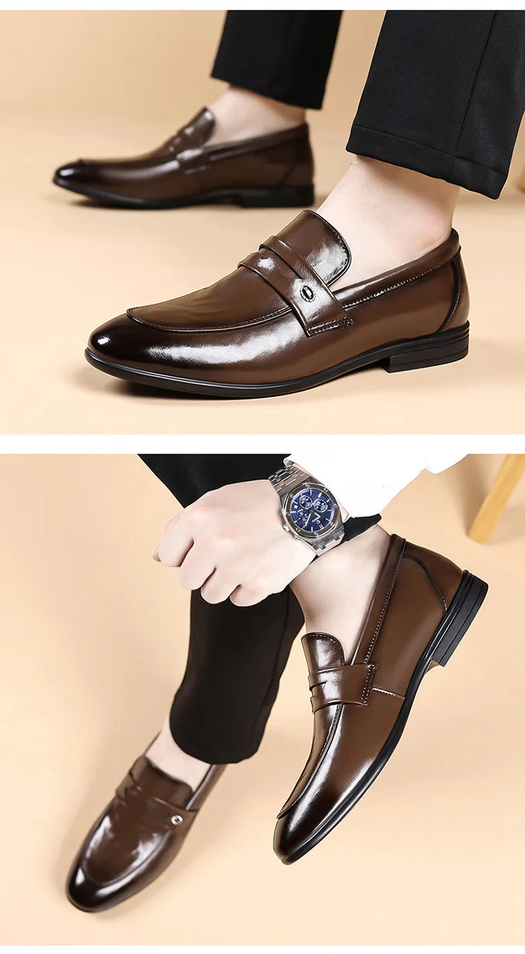 2026 Spring New Men's Glossy Leather Loafers Slip-On Business Casual Dress Shoes Male Non-slip Formal Office Shoes for Man