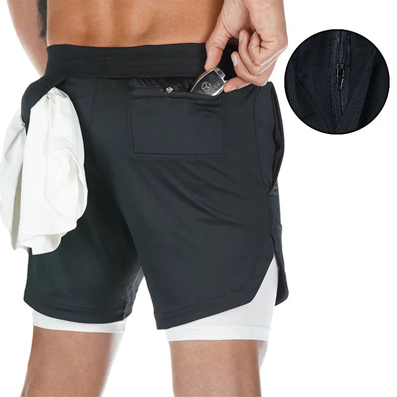 Men's Summer Quick Dry Running 2 in 1 Shorts Sports Jogger Short Pants Male Gym Fitness Workout Sweatpants Plus Size M-5XL