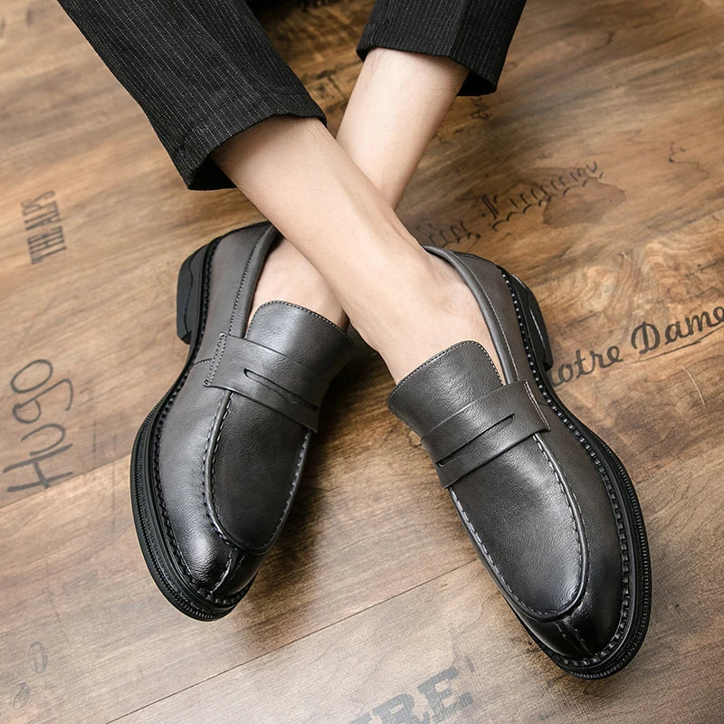 Premium Silver Business Shoes Men's Oxford Shoes Leather Brand Loafers Slip on High Quality Wedding Loafers Soft Sole Dress Shoe
