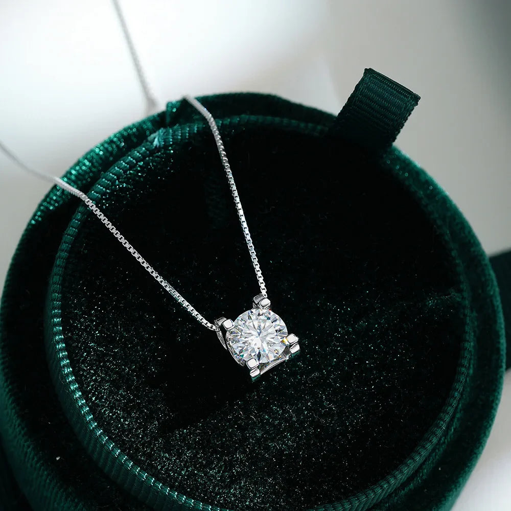 1ct 2ct Real Moissanite Necklaces  Certified Jewelry Women 925 Sterling Silver Lab Diamond Square Pendant Trendy Gifts