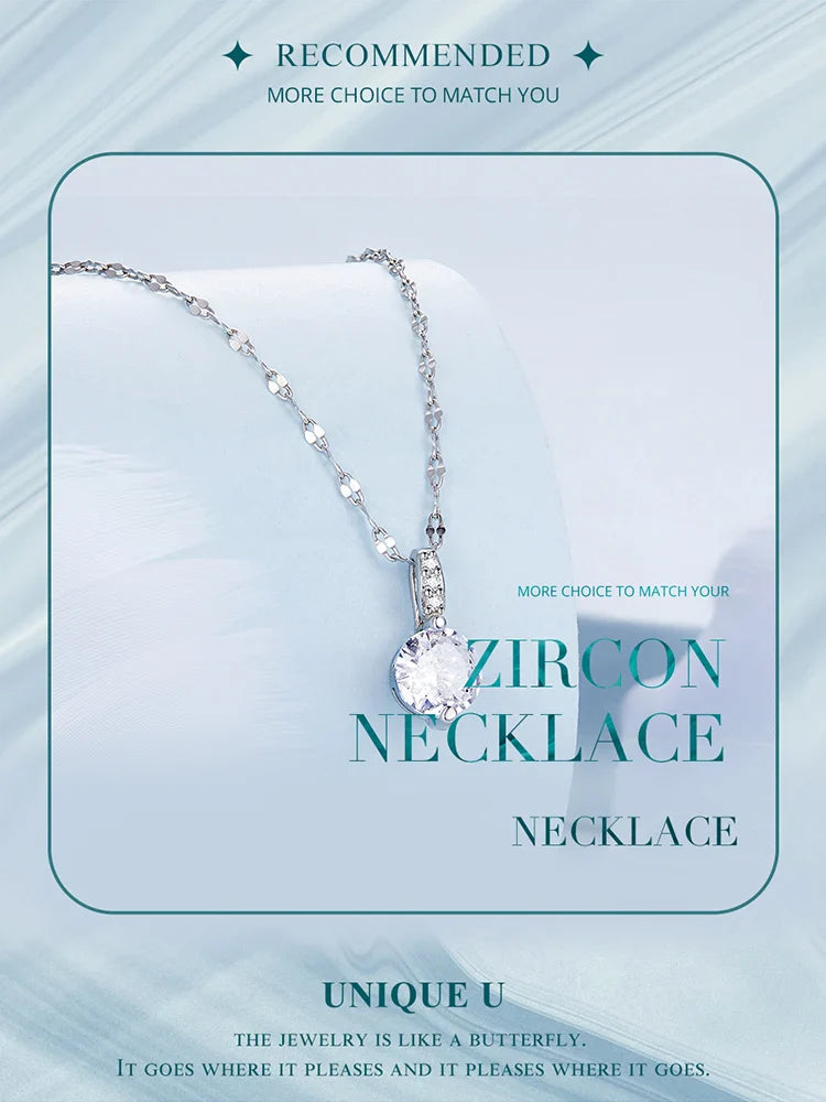 925 Sterling Silver Simple Clear Zircon Pendant Necklace for Women Wedding Engagement Anniversary Fine Jewelry BSN273