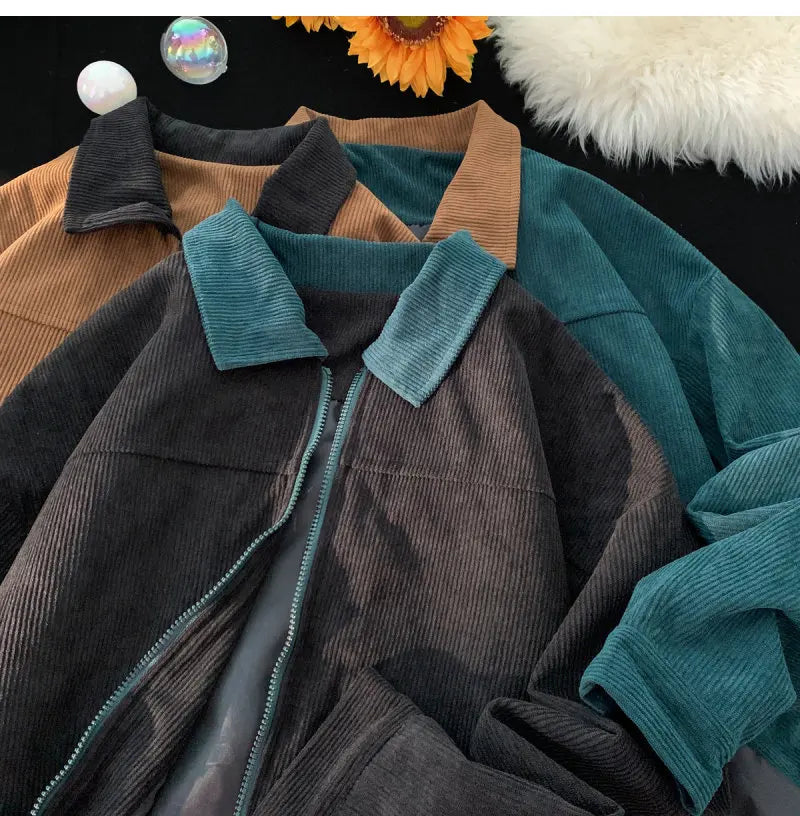 2026 Autumn Corduroy Cargo Jacket For Men Windbreakers Zipper Coats Loose Cargo Outwear Casual Jacket Mens Clothes