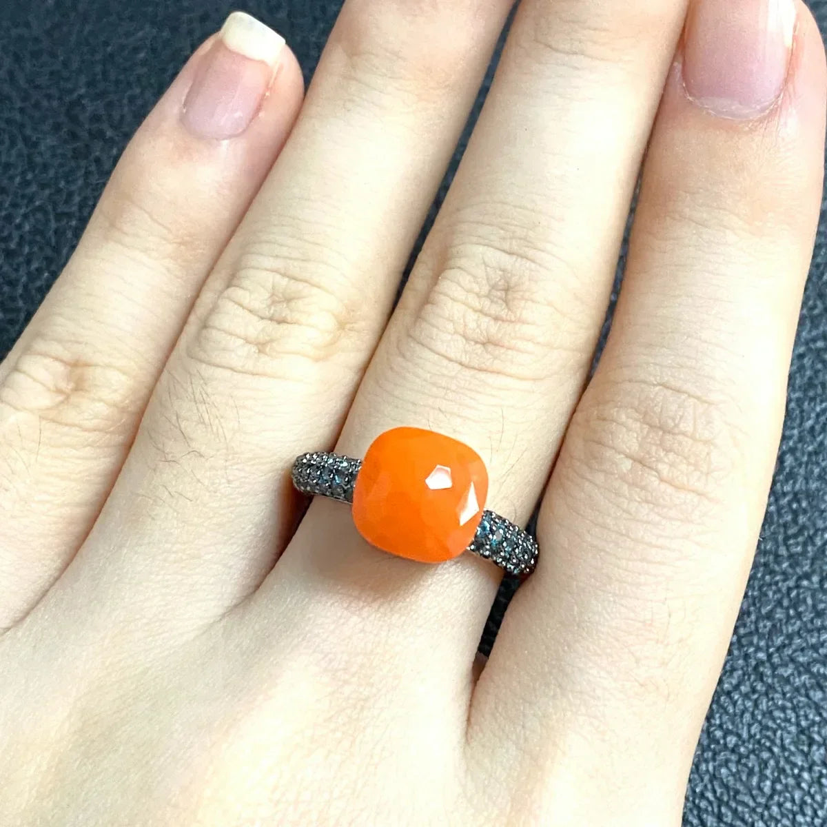 10.6mm Elegant Blue Topaz Zircon Ring Dual Tone Black Gun & Rose Gold 30 Colors Candy Crystal Jewelry Gift for Women