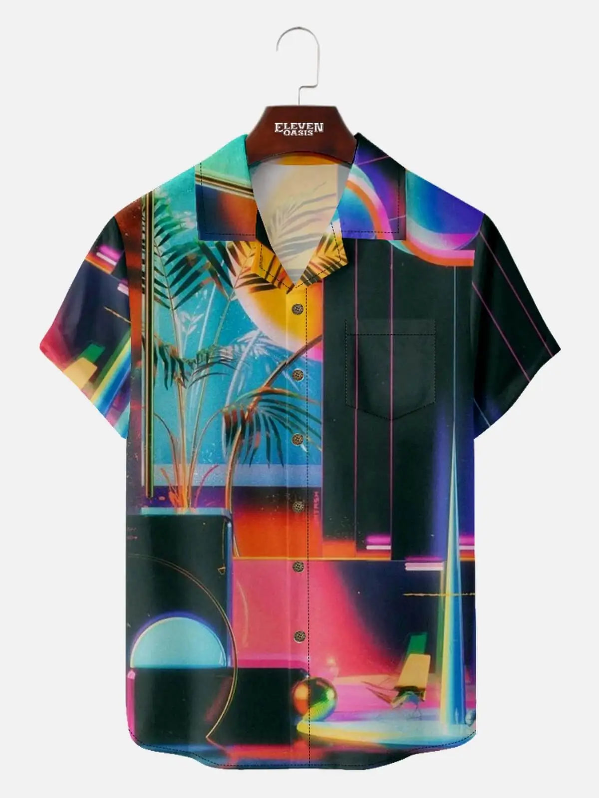 Men's Hawaiian Shirt Summer Casual Fun Hawaiian Pop Art Triangle Print Button Lapel Short Sleeve Shirt Men's Short Sleeve Shirt