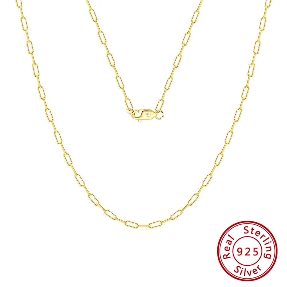 14K Gold 925 Sterling Silver 1.8mm Paperclip Neck Chain Fashion Link Chain Necklaces for Women Dainty Jewelry SC39
