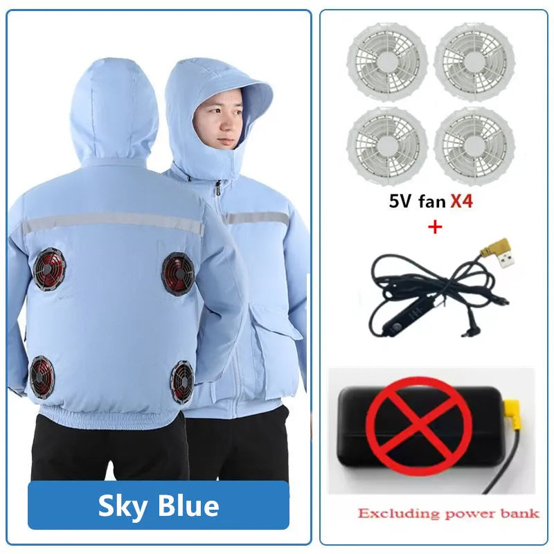 New Casual Loose Cooling Electric Fan Air Conditioning Suit Men Construction Site Outdoor Work Suit With 4 Fans Cooling Coat