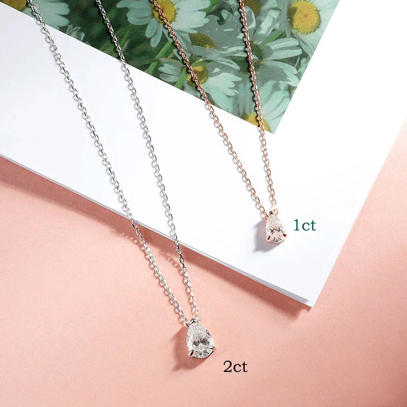 Certified 1CT 2CT Pear Cut D VVS1 Moissanite Necklace for Women 18k Gold Plated Jewelry 100%  Sterling Silver 925 Pendant