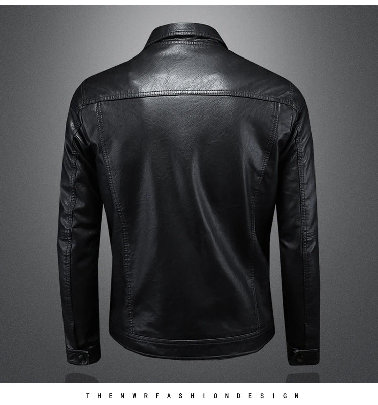 2024 Autumn and Winter New Men's Fashion Handsome with Solid Color Boutique Lapel Motorcycle Leather Coat Slim Fashion  M-5XL