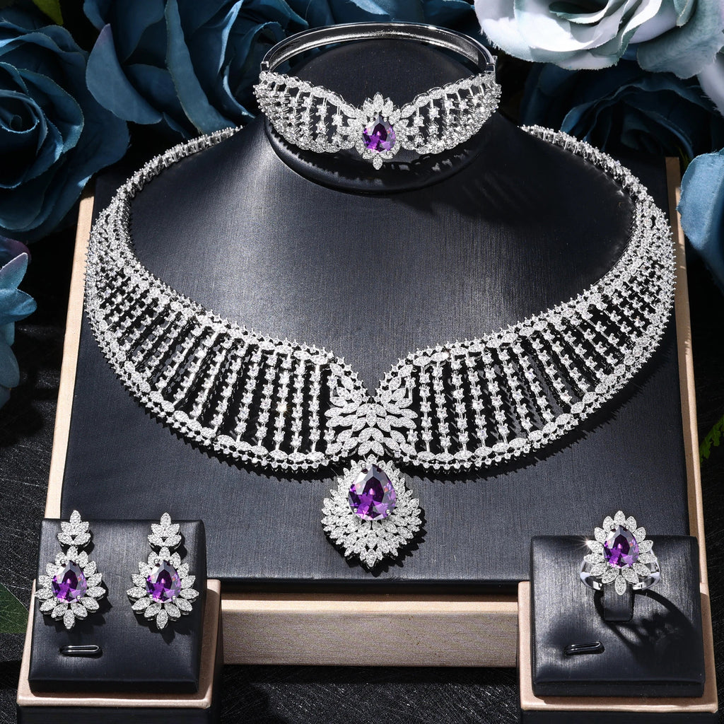 2023 New Dubai 4-Piece Jewelry Set Angel Design Bride Necklace Earring Set AAA Cubic Zirconia Women's Wedding Accessories