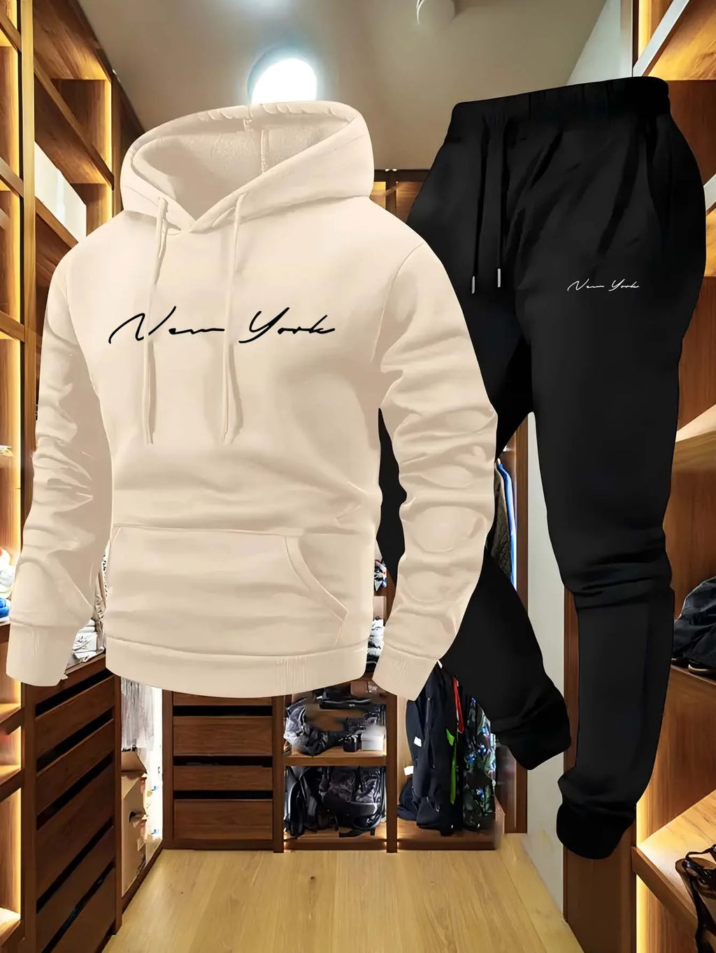 New York Themed Men's Soft Hooded Sweatshirt and Sweatpants Set Comfortable Athletic Wear for All Seasons tracksuit clothes