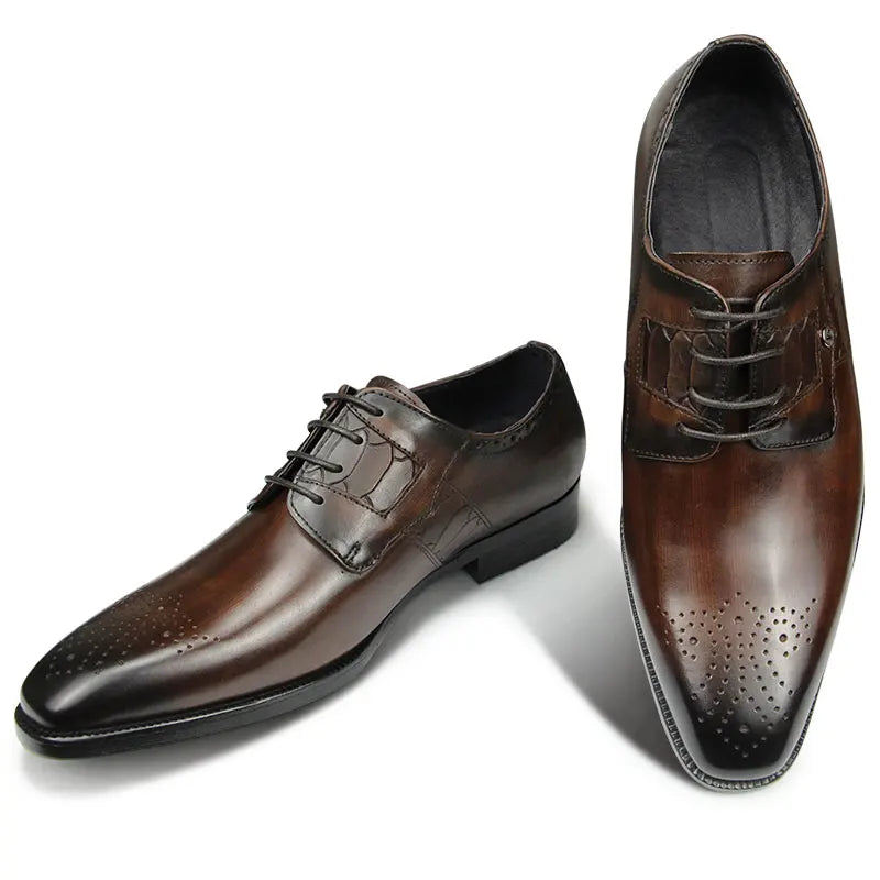 High Grade Men Derby Formal Leather Shoe Lace Up Brogue Dress Wear Male Wedding Shoe Social Office Genuine Cephalopod Shoes Gift