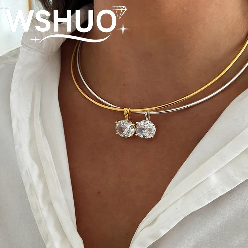 2/3Carat Oval Cut Moissanite Pendant Necklace Plated 18K Gold Lab Diamond 100% S925 Silver Choker for Women Jewelry Gifts