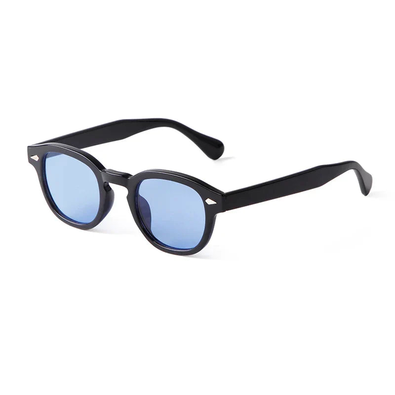 Vintage Tortoise Shell Round Sunglasses Women Men 2026 Brand Design Retro Rivet Yellow Blue Lens Square Sun Glasses Female Male