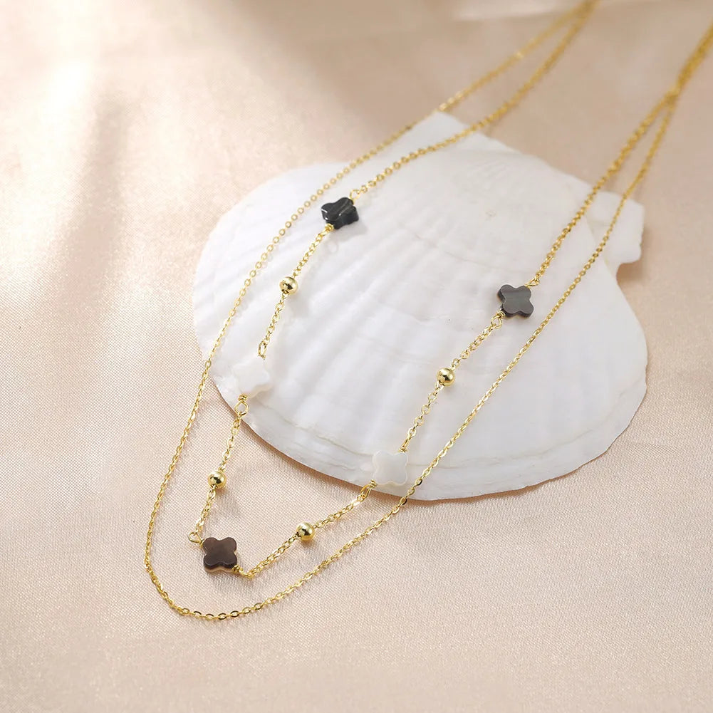 Elegant Ladies 925 Sterling Silver Necklace Four-Leaf Clover Inlaid Shell Decoration Suitable Daily Wear And Gifts