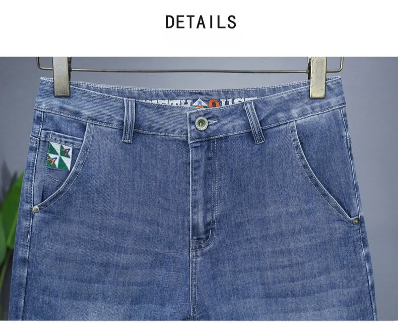 Men's Printed Denim Shorts Summer Thin Fashion Slim Straight Bermuda Jeans Personality Male Short Pants Streetwear