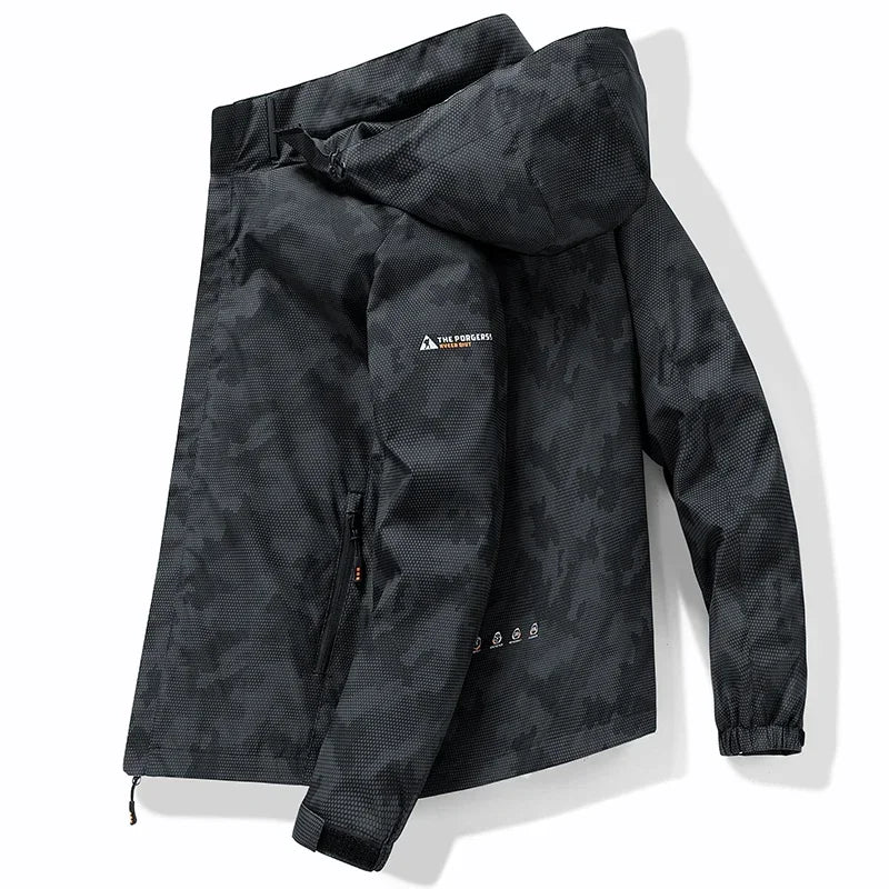 Spring Men's Windbreaker Korean Fashion Loose Waterproof Hooded Coat Outdoor Leisure Function Camping Camo Jacket Men's Workwear