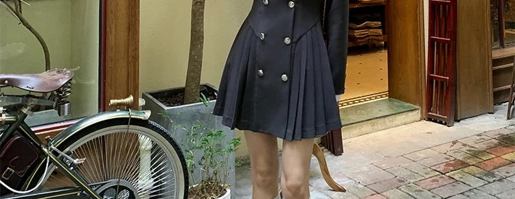 Sweet Style Suit Dress Korean Drama Main Character Waist Cinched Beautiful  Skirt College Style High Waist Double Breaste...