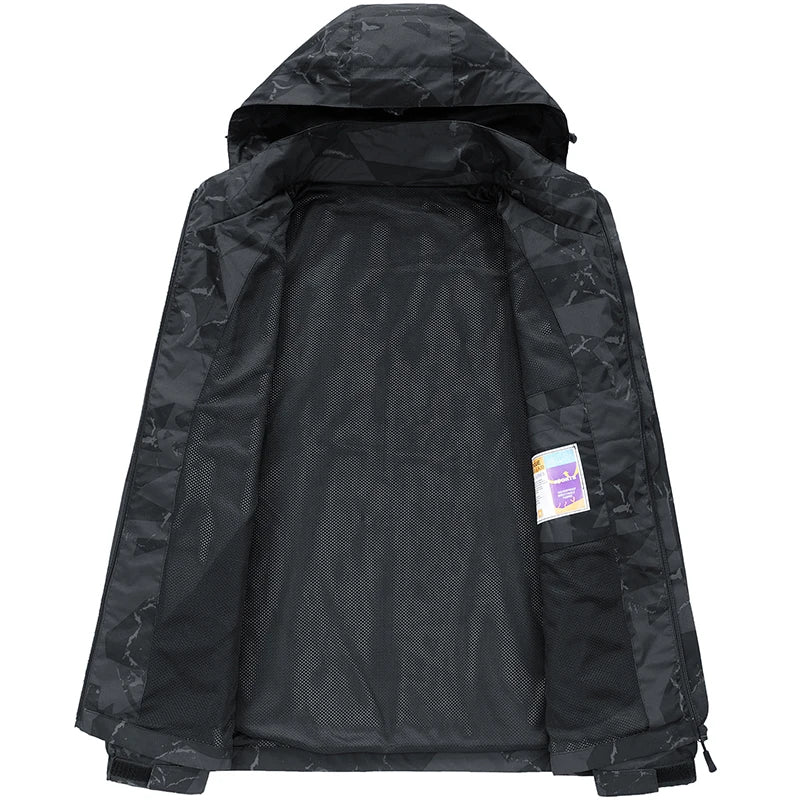 Softshell Outdoor Jacket Men Zip Up Hooded Waterproof Jacket Hiking Camping Windbreaker Lightweight Spring Autumn Coats