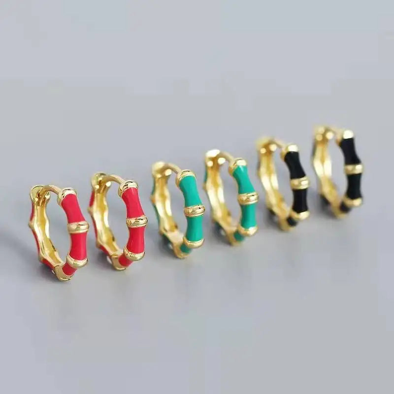 925 Sterling Silver Earring Colorful Dripping Oil Material Ear Ring Ear Buckle Rhombus Shape Trend Wild Girl Women Boy Ear Jewel