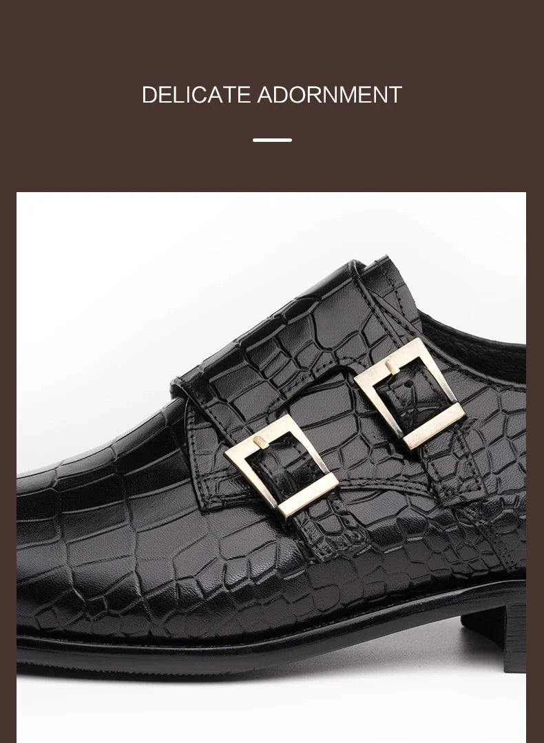 Men's Genuine Leather Dress Loafers Handmade Double Buckle Monk Slip-On Shoes for Party & Formal Wear Fashion& Men's Footwear