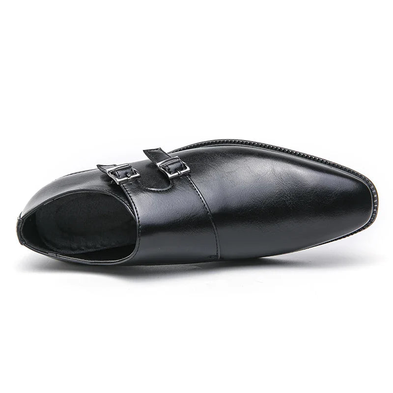 Classic Retro Dress  Monk Leather Shoes Men With Pointed Toe Buckle Business Office Wedding Soft Comfortable Men's Shoes