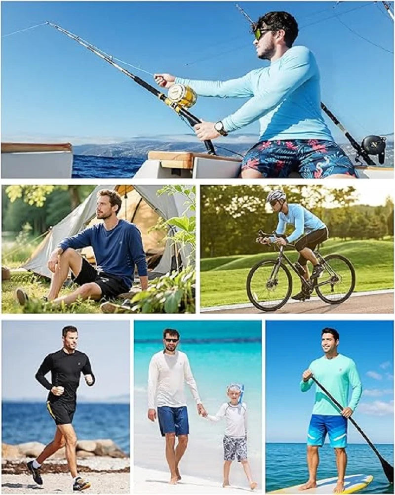 Men's UPF 50+ Sun Protection Shirts Long Sleeve UV Swim Shirt Fishing Hiking Running Rash Guard Quick Dry Lightweight