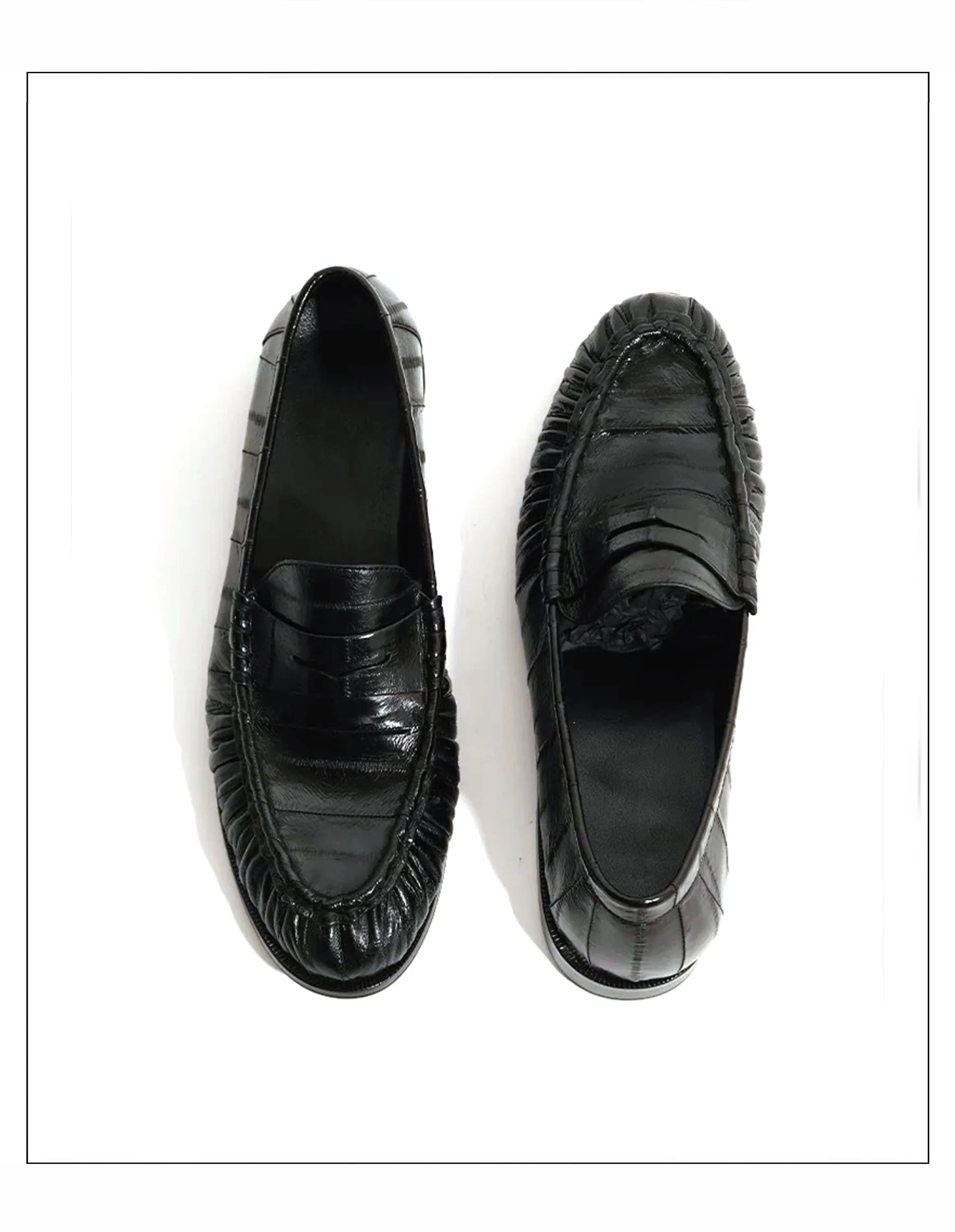 Loafers for men's eel skin pleated design a top layer cowhide slip in formal dress shoe suitable for casual work and commuting