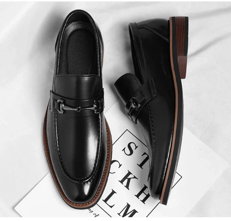 Mens Brown Burnished Genuine Leather Horsebit Loafers Slip On Formal Business Office Wedding Groom Daily Wear Shoes Simple New